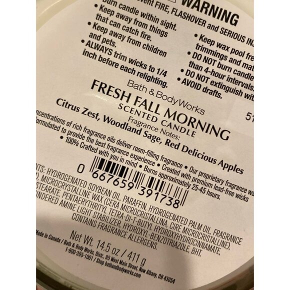 Bath &  Body Works “Fresh Fall Morning” New 3 Wick Candle - Picture 6 of 7